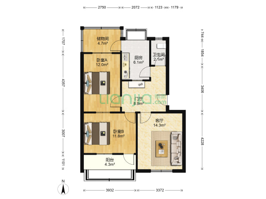 电厂生活区 2室1厅1卫 79平方
