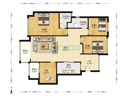 中交漫山二期 4室1厅2卫 129平方