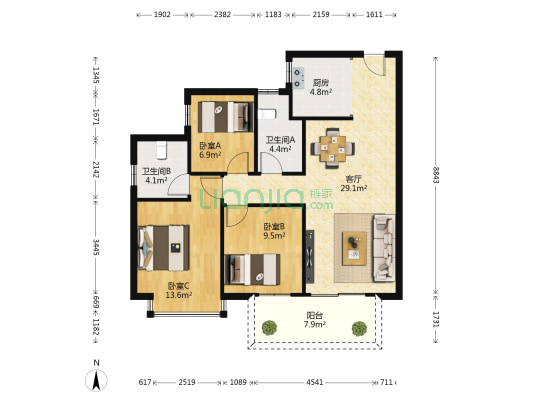 龙光·天曜 3室1厅2卫 100平方