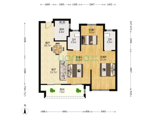 越秀交投云悦里 3室2厅2卫 95平方
