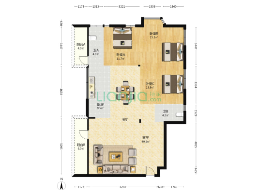 闽都苑 3室1厅2卫 94平方