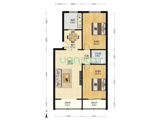 吉丰小区 2室2厅1卫 100平方