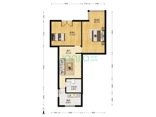 东二道街74号 2室1厅1卫 91平方