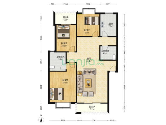 保和苑 3室1厅2卫 122平方