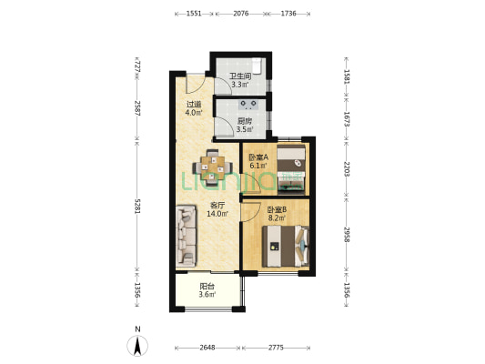 民悦花园 2室1厅1卫 62平方