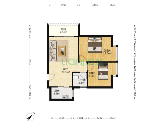 景茂国际 2室1厅1卫 70平方
