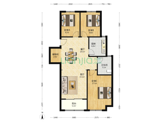 金纱馨苑 3室2厅1卫 123平方