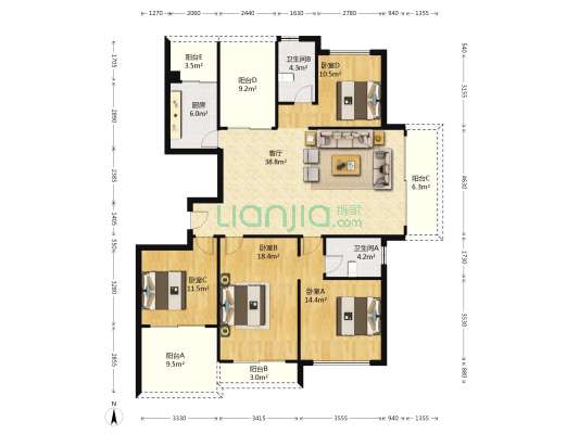 彩虹名家 4室1厅2卫 163平方