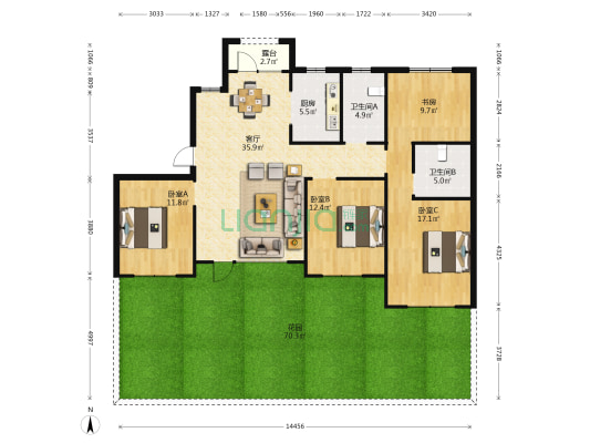 万丰玫瑰园 4室1厅2卫 140平方