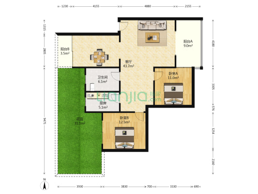 八方圆星野一期 2室1厅1卫 75平方