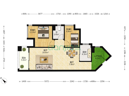 盛天华府 2室2厅1卫 71平方