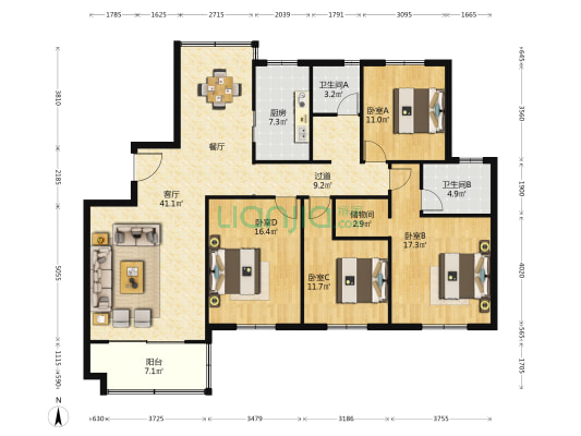 山水西苑 4室1厅2卫 167平方
