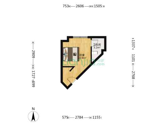 铂卡新时代 1室0厅1卫 29平方