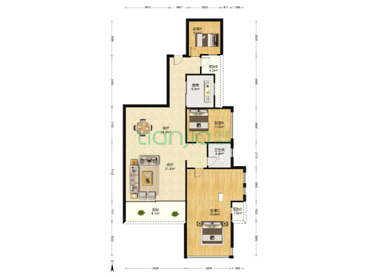 菩提园 3室2厅1卫 154平方