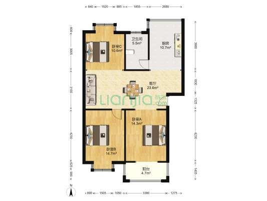 合作家园 3室1厅1卫 105平方