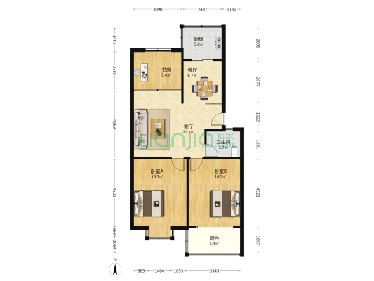 海洲花园 3室2厅1卫 94平方