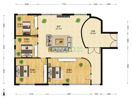 昆明世纪广场 4室1厅0卫 174平方