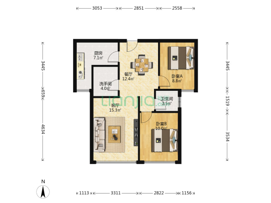 馥桂园朗苑 2室2厅2卫 80平方