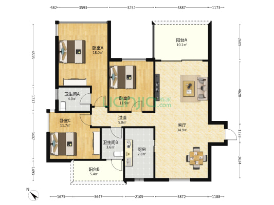 鲁能山海天 3室1厅2卫 139平方