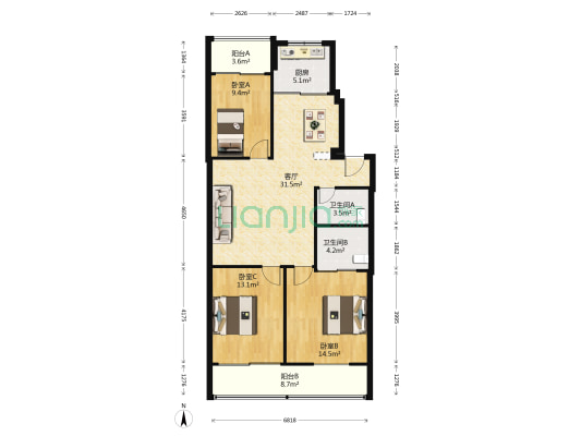 站南三区 3室1厅2卫 100平方