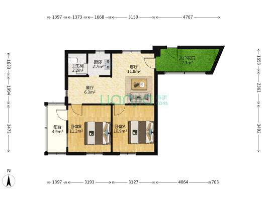 省妇幼保健院宿舍楼 2室2厅1卫 61平方