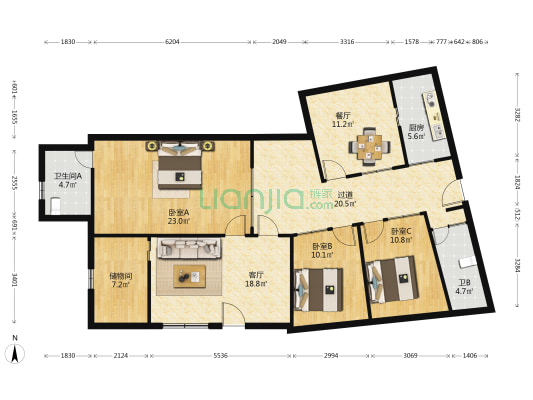 压赛村 3室2厅2卫 80平方