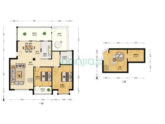 水榭花都 3室2厅1卫 90平方