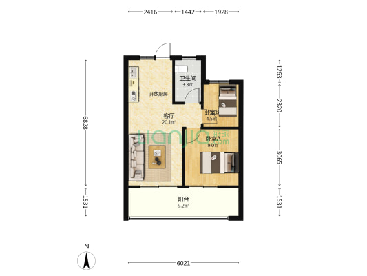 银滩天玺 2室1厅1卫 63平方