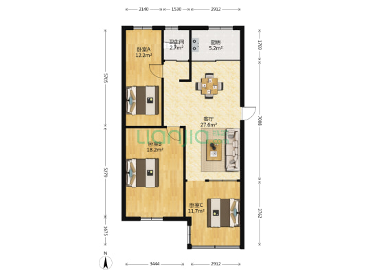 宜城路72号 3室1厅1卫 82平方