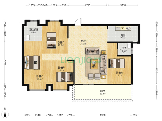 中建元亨府 4室1厅2卫 150平方