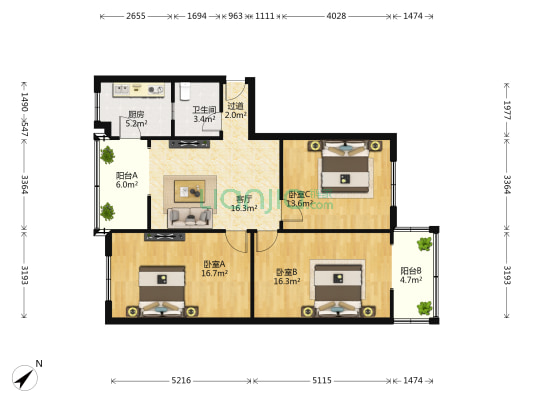 方池街39号 3室1厅1卫 95平方
