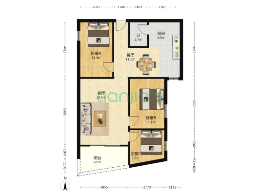 黄家塘52号 3室2厅1卫 91平方