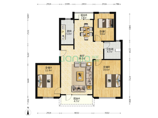 水仙公馆一期  3室1厅1卫 112平方