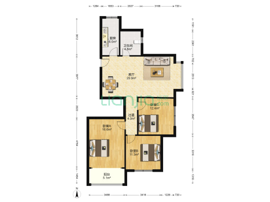 凯景花园 3室1厅1卫 120平方