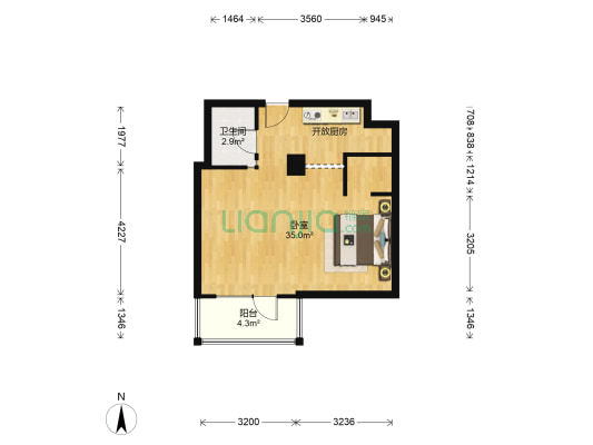 万达华府一期 1室0厅1卫 59平方