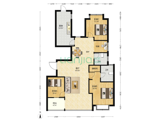 金帝江语城 4室1厅2卫 145平方
