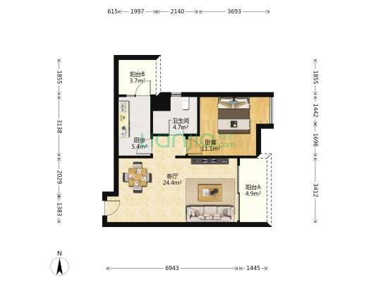 雍江悦庭 1室1厅1卫 65平方