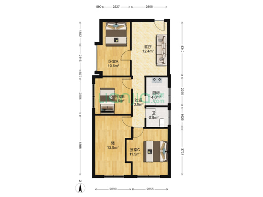 燕塘大院 3室1厅1卫 84平方