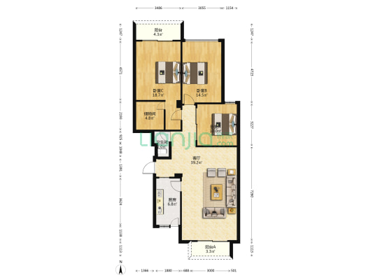 幸福城 3室1厅1卫 125平方