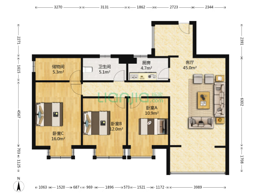 红阳西苑 3室1厅1卫 110平方