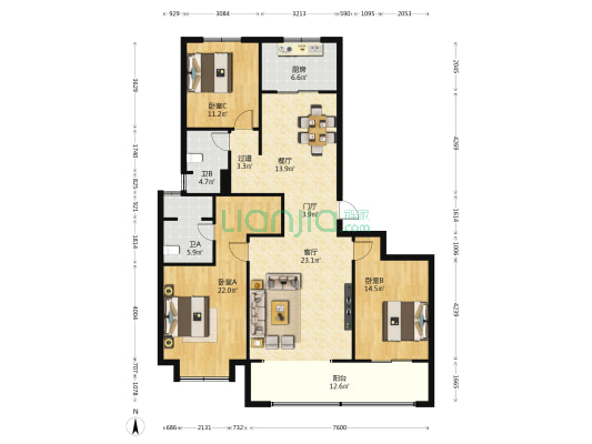 龙城金茂府 3室2厅2卫 175平方