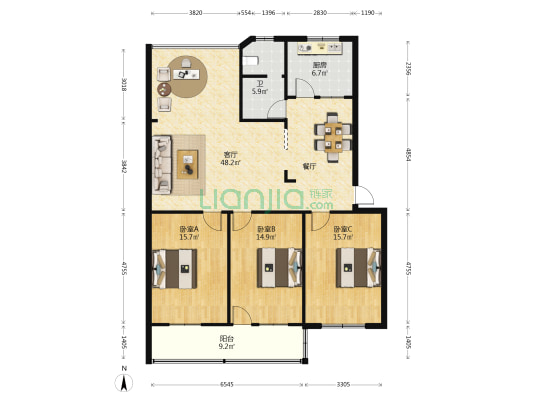 滨湖西路30号 3室1厅1卫 119平方