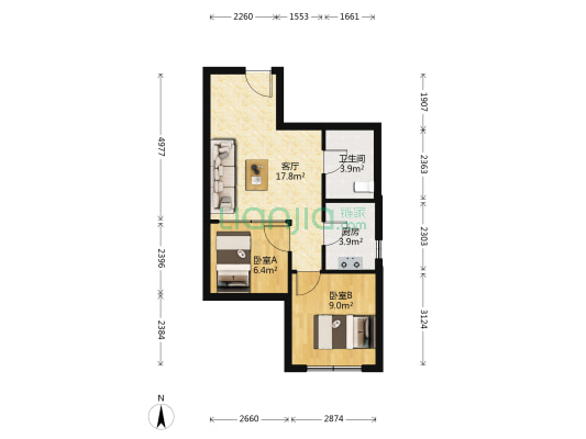 万科翡翠公园一期 2室1厅1卫 62平方