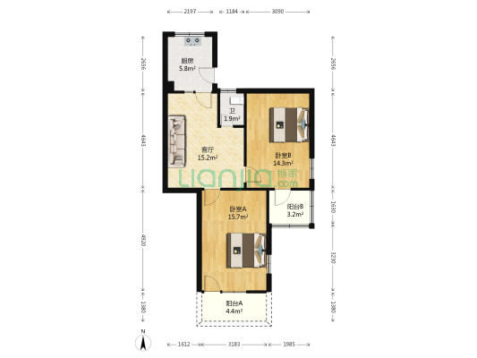 信托贸易公司宿舍 2室1厅1卫 77平方