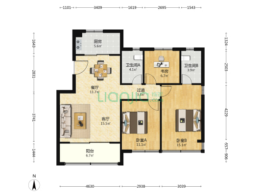 大家锦玥府 3室2厅2卫 106平方