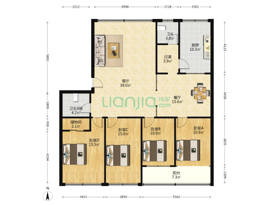 农科路42号 4室2厅2卫 144平方