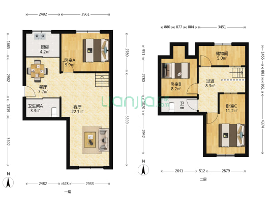 九江花园 3室2厅2卫 60平方