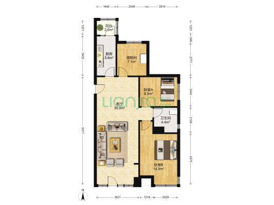 恒大悦珑湾 2室1厅1卫 110平方