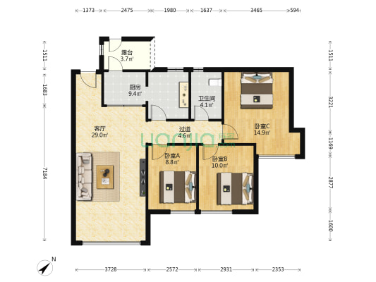 旭和倾城二期 3室1厅1卫 95平方