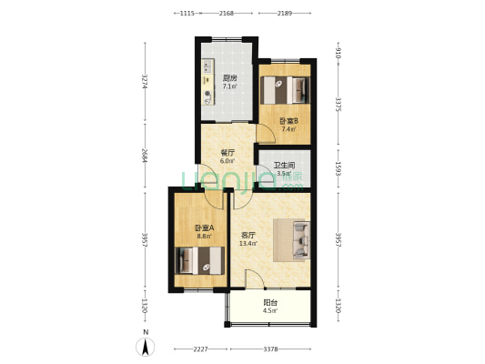恒鑫小区 2室2厅1卫 66平方